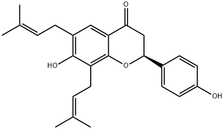 (S)-2,3-Dihydro-7-hydroxy-2-(4-hydroxyphenyl)-6,8-bis(3-methyl-2-butenyl)-4H-1-benzopyran-4-one 结构式