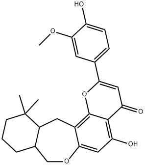 8,8a,9,10,11,12,12a,13-Octahydro-5-hydroxy-2-(4-hydroxy-3-methoxyphenyl)-12,12-dimethyl-4H-1-benzopyrano[7,8-c][2]benzoxepin-4-one 结构式
