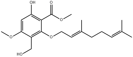 6-Hydroxy-4-methoxy-3-(hydroxymethyl)-2-[[(E)-3,7-dimethyl-2,6-octadienyl]oxy]benzoic acid methyl ester 结构式