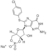 8-(4-硫代氯苯基)鸟苷3′,5′-(环状)单磷酸盐固体 结构式