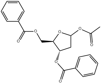 1-乙酰基-2-脱氧-3,5-二-O-苯甲酰基呋喃核糖 结构式