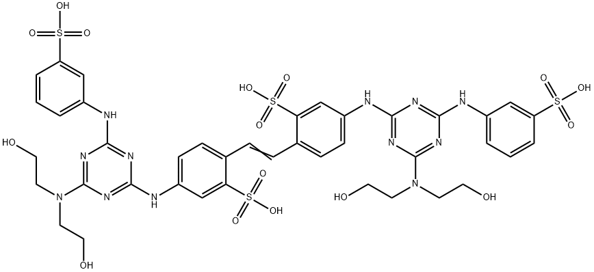 2,2'-(1,2-乙烯二基)二[5-[[4-[二(2-羟基乙基)氨基]-6-[(3-磺基苯基)氨基]-1,3,5-三嗪-2-基]氨基]-苯磺酸	 结构式