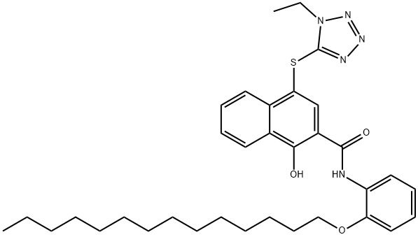 4-[(1-乙基-1H-四唑-5-基)硫代]-1-羟基-N-[2-(十四烷基氧)苯基]-2-萘甲酰胺 结构式