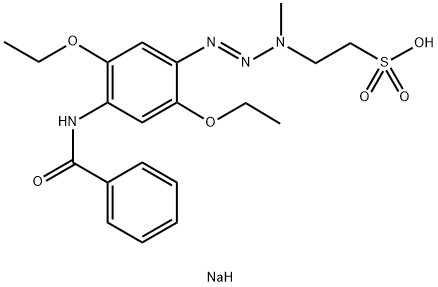 2-[3-(4-苯甲酰胺基-2,5-二乙氧基苯基)-1-甲基-2-三氮烯-]乙烷磺酸钠	 结构式