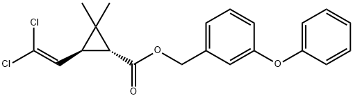 (3-phenoxyphenyl)methyl (1S,3R)-3-(2,2-dichloroethenyl)-2,2-dimethyl-c yclopropane-1-carboxylate 结构式