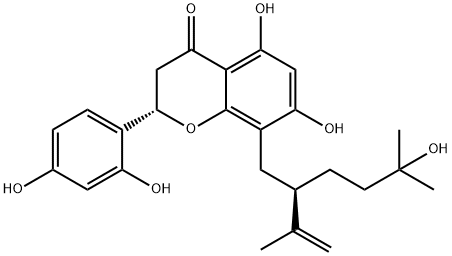 2-(2,4-Dihydroxyphenyl)-2,3-dihydro-5,7-dihydroxy-8-[5-hydroxy-5-methyl-2-(1-methylethenyl)hexyl]-4H-1-benzopyran-4-one 结构式