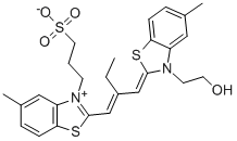 5,5'-二甲基-9-乙基-3-(2-羟基乙基)-3'-(3-磺基丙基)硫碳菁甜菜碱 结构式