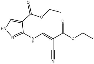 (E)-3-[(2-Cyano-3-ethoxy-3-oxo-1-propenyl)aMino]-1H-pyrazole-4-carboxylic Acid Ethyl Ester 结构式