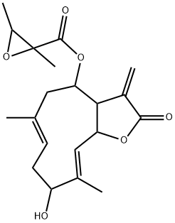 2,3-Dimethyl-2-oxiranecarboxylic acid 2,3,3a,4,5,8,9,11a-octahydro-9-hydroxy-6,10-dimethyl-3-methylene-2-oxocyclodeca[b]furan-4-yl ester 结构式