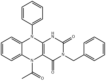 Benzo[g]pteridine-2,4(1H,3H)-dione,  5-acetyl-5,10-dihydro-10-phenyl-3-(phenylmethyl)- 结构式