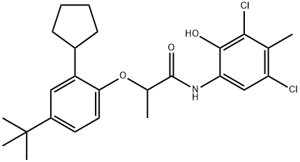 2-[4-(tert-butyl)-2-cyclopentylphenoxy]-N-(3,5-dichloro-2-hydroxy-p-tolyl)propionamide 结构式