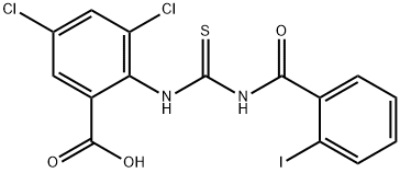 3,5-DICHLORO-2-[[[(2-IODOBENZOYL)AMINO]THIOXOMETHYL]AMINO]-BENZOIC ACID 结构式