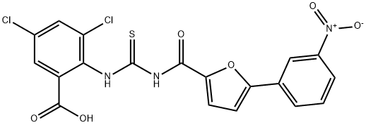 3,5-DICHLORO-2-[[[[[5-(3-NITROPHENYL)-2-FURANYL]CARBONYL]AMINO]THIOXOMETHYL]AMINO]-BENZOIC ACID 结构式