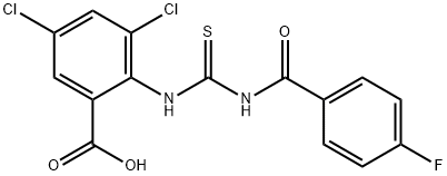 3,5-DICHLORO-2-[[[(4-FLUOROBENZOYL)AMINO]THIOXOMETHYL]AMINO]-BENZOIC ACID 结构式