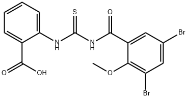 2-[[[(3,5-DIBROMO-2-METHOXYBENZOYL)AMINO]THIOXOMETHYL]AMINO]-BENZOIC ACID 结构式