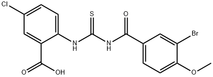 2-[[[(3-BROMO-4-METHOXYBENZOYL)AMINO]THIOXOMETHYL]AMINO]-5-CHLORO-BENZOIC ACID 结构式