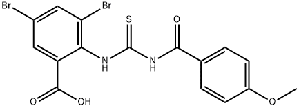 3,5-DIBROMO-2-[[[(4-METHOXYBENZOYL)AMINO]THIOXOMETHYL]AMINO]-BENZOIC ACID 结构式