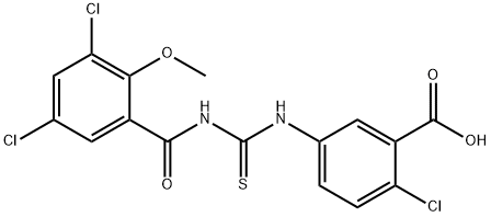 2-CHLORO-5-[[[(3,5-DICHLORO-2-METHOXYBENZOYL)AMINO]THIOXOMETHYL]AMINO]-BENZOIC ACID 结构式