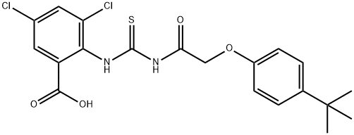 3,5-DICHLORO-2-[[[[[4-(1,1-DIMETHYLETHYL)PHENOXY]ACETYL]AMINO]THIOXOMETHYL]AMINO]-BENZOIC ACID 结构式