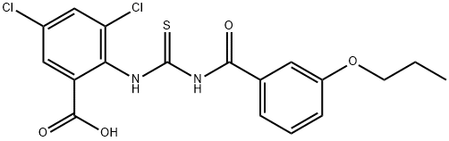 3,5-DICHLORO-2-[[[(3-PROPOXYBENZOYL)AMINO]THIOXOMETHYL]AMINO]-BENZOIC ACID 结构式