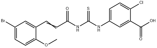 5-[[[[3-(5-BROMO-2-METHOXYPHENYL)-1-OXO-2-PROPENYL]AMINO]THIOXOMETHYL]AMINO]-2-CHLORO-BENZOIC ACID 结构式