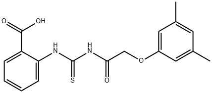 2-[[[[(3,5-DIMETHYLPHENOXY)ACETYL]AMINO]THIOXOMETHYL]AMINO]-BENZOIC ACID 结构式