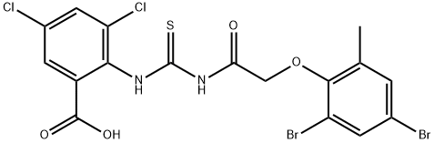 3,5-DICHLORO-2-[[[[(2,4-DIBROMO-6-METHYLPHENOXY)ACETYL]AMINO]THIOXOMETHYL]AMINO]-BENZOIC ACID 结构式