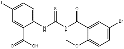 2-[[[(5-BROMO-2-METHOXYBENZOYL)AMINO]THIOXOMETHYL]AMINO]-5-IODO-BENZOIC ACID 结构式