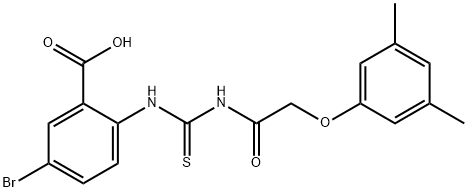 5-BROMO-2-[[[[(3,5-DIMETHYLPHENOXY)ACETYL]AMINO]THIOXOMETHYL]AMINO]-BENZOIC ACID 结构式