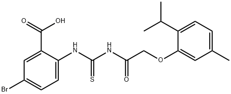 5-BROMO-2-[[[[[5-METHYL-2-(1-METHYLETHYL)PHENOXY]ACETYL]AMINO]THIOXOMETHYL]AMINO]-BENZOIC ACID 结构式