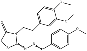 4-Methoxybenzaldehyde [3-[2-(3,4-dimethoxyphenyl)ethyl]-4-oxothiazolidin-2-ylidene]hydrazone 结构式