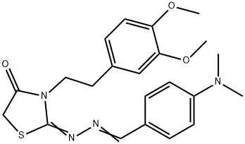 4-(Dimethylamino)benzaldehyde [3-[2-(3,4-dimethoxyphenyl)ethyl]-4-oxothiazolidin-2-ylidene]hydrazone 结构式
