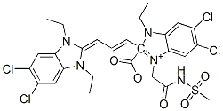 5,6-dichloro-2-[3-(5,6-dichloro-1,3-diethyl-1,3-dihydro-2H-benzimidazol-2-ylidene)prop-1-enyl]-1-ethyl-3-[2-(mesylamino)-2-oxoethyl]-1H-benzimidazolium--ate 结构式