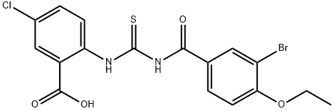 2-[[[(3-BROMO-4-ETHOXYBENZOYL)AMINO]THIOXOMETHYL]AMINO]-5-CHLORO-BENZOIC ACID 结构式