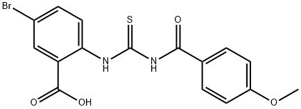 5-BROMO-2-[[[(4-METHOXYBENZOYL)AMINO]THIOXOMETHYL]AMINO]-BENZOIC ACID 结构式