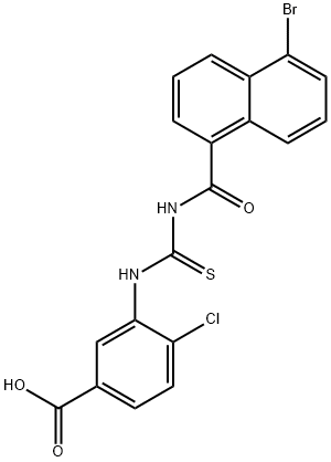 3-[[[[(5-BROMO-1-NAPHTHALENYL)CARBONYL]AMINO]THIOXOMETHYL]AMINO]-4-CHLORO-BENZOIC ACID 结构式