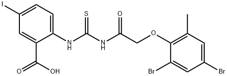 2-[[[[(2,4-DIBROMO-6-METHYLPHENOXY)ACETYL]AMINO]THIOXOMETHYL]AMINO]-5-IODO-BENZOIC ACID 结构式