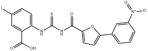 5-IODO-2-[[[[[5-(3-NITROPHENYL)-2-FURANYL]CARBONYL]AMINO]THIOXOMETHYL]AMINO]-BENZOIC ACID 结构式