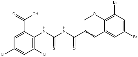 3,5-DICHLORO-2-[[[[3-(3,5-DIBROMO-2-METHOXYPHENYL)-1-OXO-2-PROPENYL]AMINO]THIOXOMETHYL]AMINO]-BENZOIC ACID 结构式