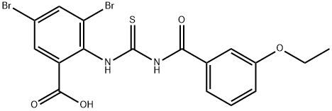 3,5-DIBROMO-2-[[[(3-ETHOXYBENZOYL)AMINO]THIOXOMETHYL]AMINO]-BENZOIC ACID 结构式