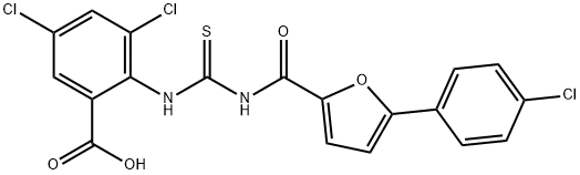 3,5-DICHLORO-2-[[[[[5-(4-CHLOROPHENYL)-2-FURANYL]CARBONYL]AMINO]THIOXOMETHYL]AMINO]-BENZOIC ACID 结构式