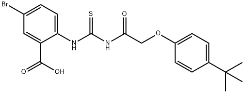 5-BROMO-2-[[[[[4-(1,1-DIMETHYLETHYL)PHENOXY]ACETYL]AMINO]THIOXOMETHYL]AMINO]-BENZOIC ACID 结构式