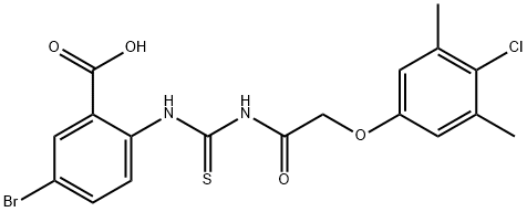 5-BROMO-2-[[[[(4-CHLORO-3,5-DIMETHYLPHENOXY)ACETYL]AMINO]THIOXOMETHYL]AMINO]-BENZOIC ACID 结构式