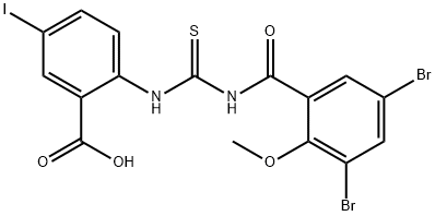 2-[[[(3,5-DIBROMO-2-METHOXYBENZOYL)AMINO]THIOXOMETHYL]AMINO]-5-IODO-BENZOIC ACID 结构式