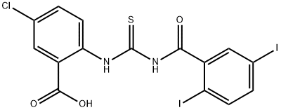 5-CHLORO-2-[[[(2,5-DIIODOBENZOYL)AMINO]THIOXOMETHYL]AMINO]-BENZOIC ACID 结构式