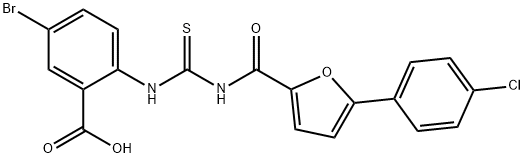 5-BROMO-2-[[[[[5-(4-CHLOROPHENYL)-2-FURANYL]CARBONYL]AMINO]THIOXOMETHYL]AMINO]-BENZOIC ACID 结构式