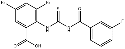 3,5-DIBROMO-2-[[[(3-FLUOROBENZOYL)AMINO]THIOXOMETHYL]AMINO]-BENZOIC ACID 结构式