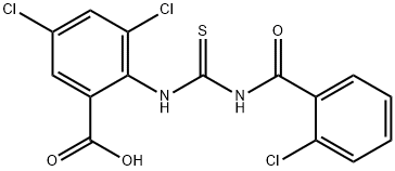 3,5-DICHLORO-2-[[[(2-CHLOROBENZOYL)AMINO]THIOXOMETHYL]AMINO]-BENZOIC ACID 结构式