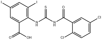 2-[[[(2,5-DICHLOROBENZOYL)AMINO]THIOXOMETHYL]AMINO]-3,5-DIIODO-BENZOIC ACID 结构式