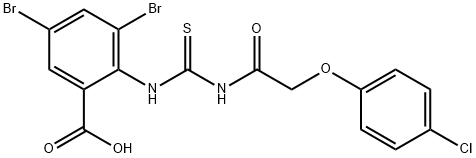 3,5-DIBROMO-2-[[[[(4-CHLOROPHENOXY)ACETYL]AMINO]THIOXOMETHYL]AMINO]-BENZOIC ACID 结构式